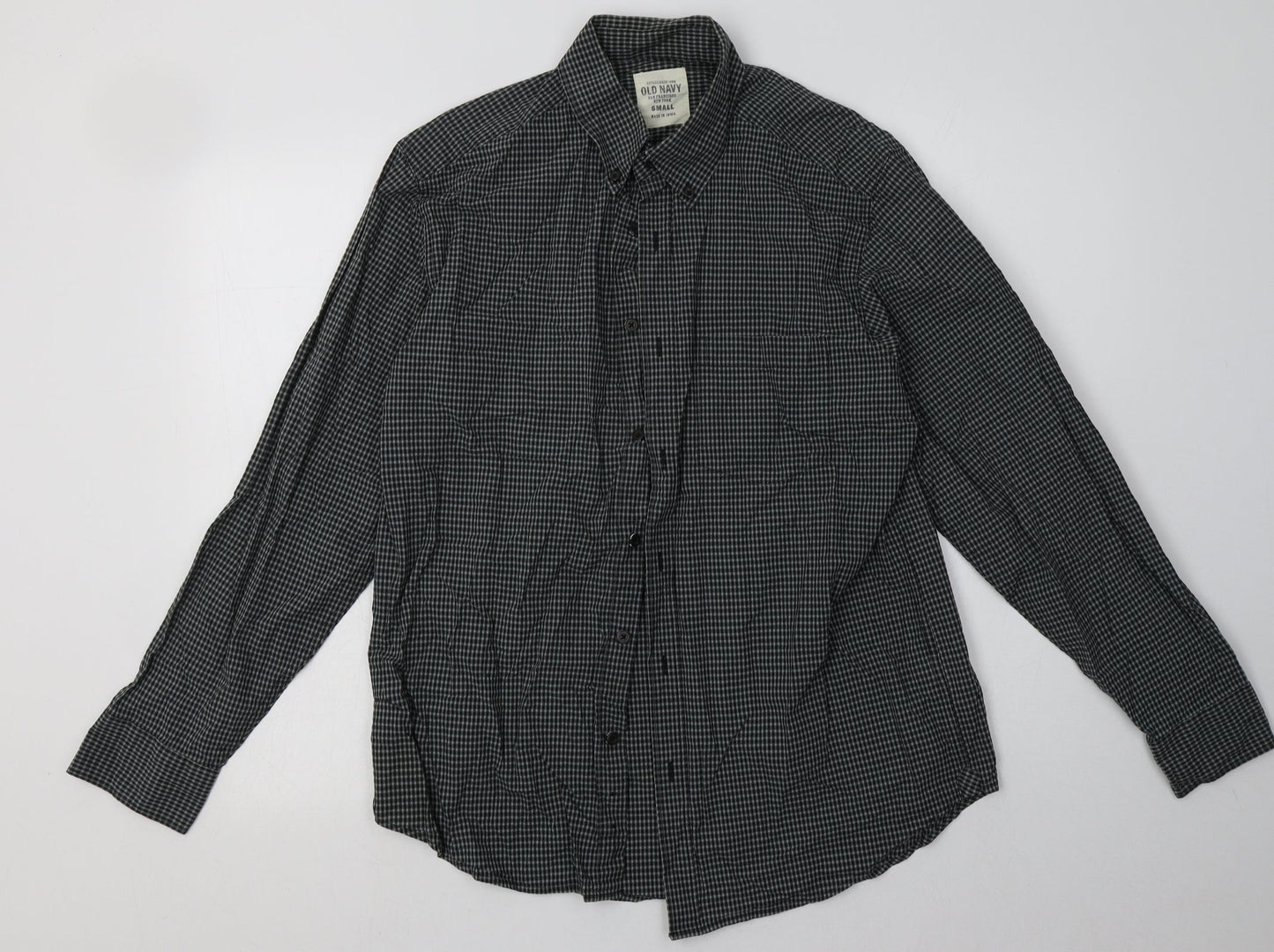 Old Navy Mens Black Check Cotton  Button-Up Size S Collared Button