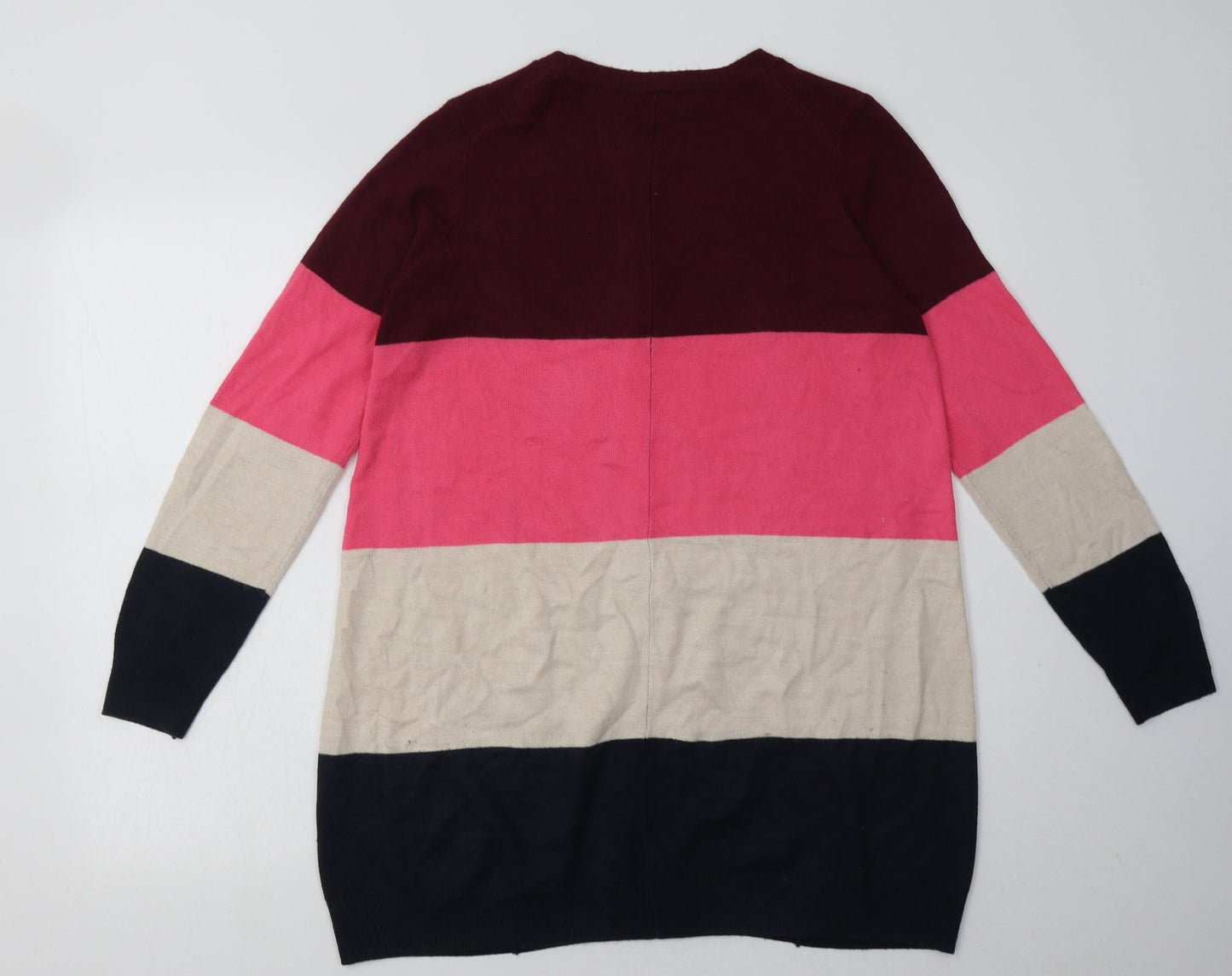 Marks and Spencer Womens Multicoloured Striped Acrylic Jumper Dress  Size 10  V-Neck Pullover