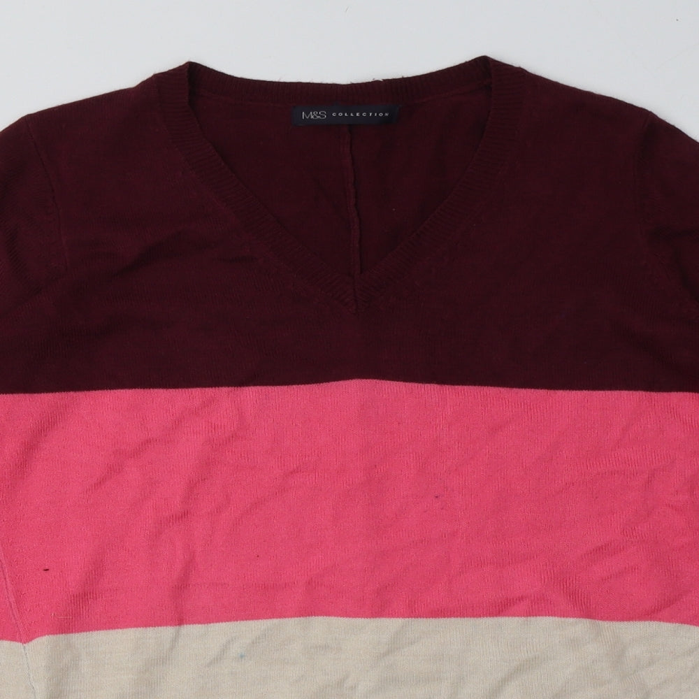 Marks and Spencer Womens Multicoloured Striped Acrylic Jumper Dress  Size 10  V-Neck Pullover
