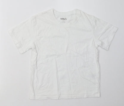 Preloved Marks and Spencer Girls White  Cotton Basic T-Shirt Size 8-9 Years Crew Neck Pullover - Front