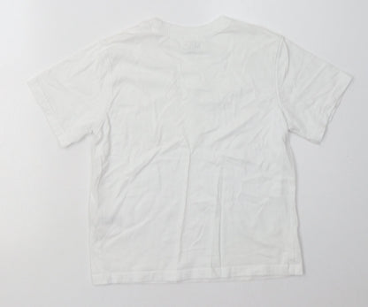 Preloved Marks and Spencer Girls White  Cotton Basic T-Shirt Size 8-9 Years Crew Neck Pullover - Back