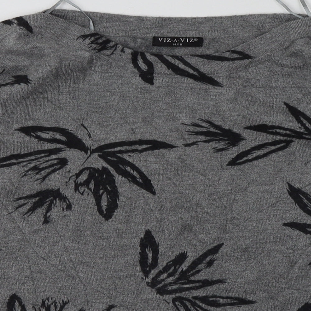 Viz a Viz Womens Grey Floral Polyester Pullover Sweatshirt Size 14  Pullover