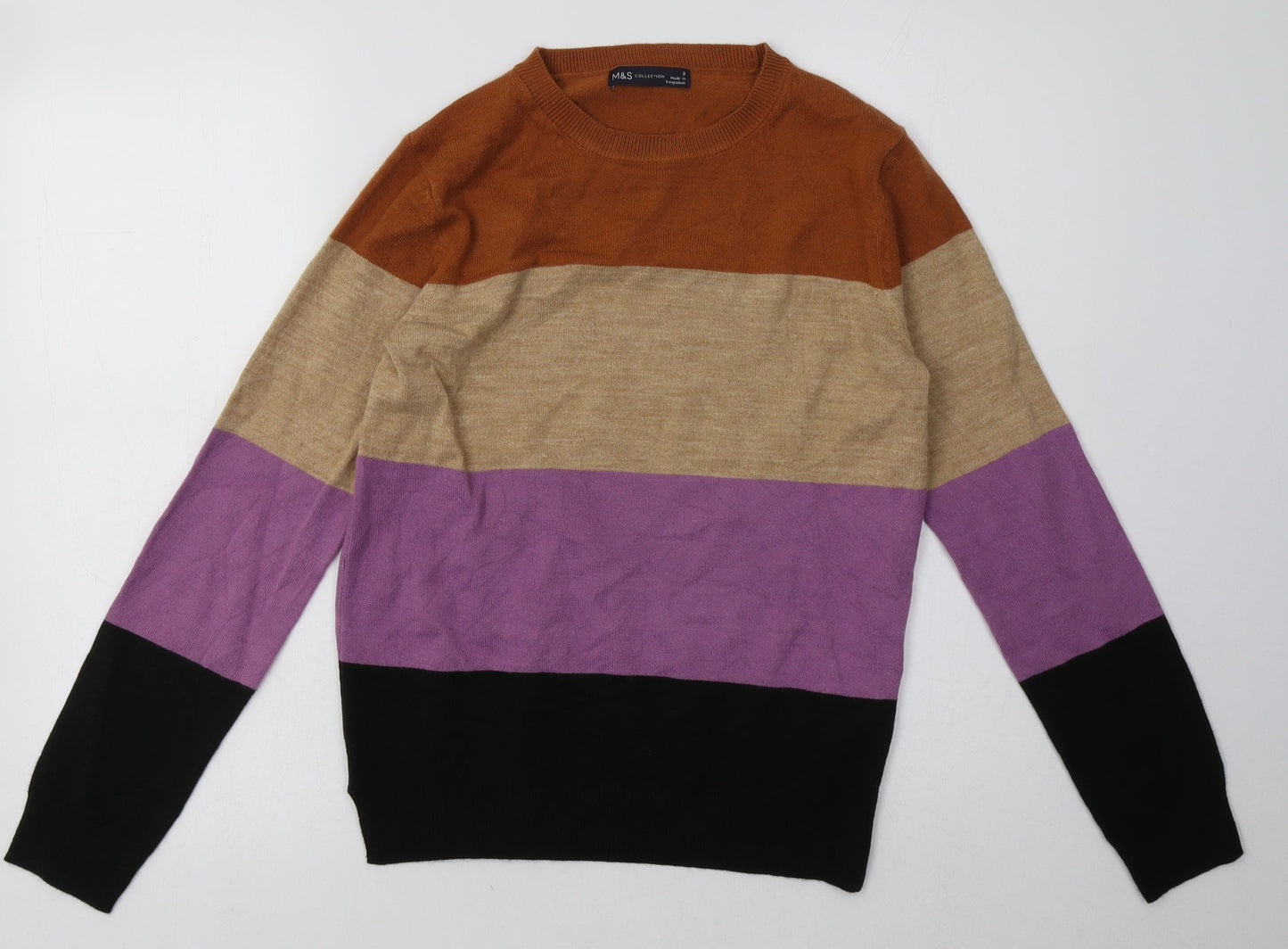 Marks and Spencer Womens Multicoloured Striped Acrylic Pullover Sweatshirt Size 8  Pullover