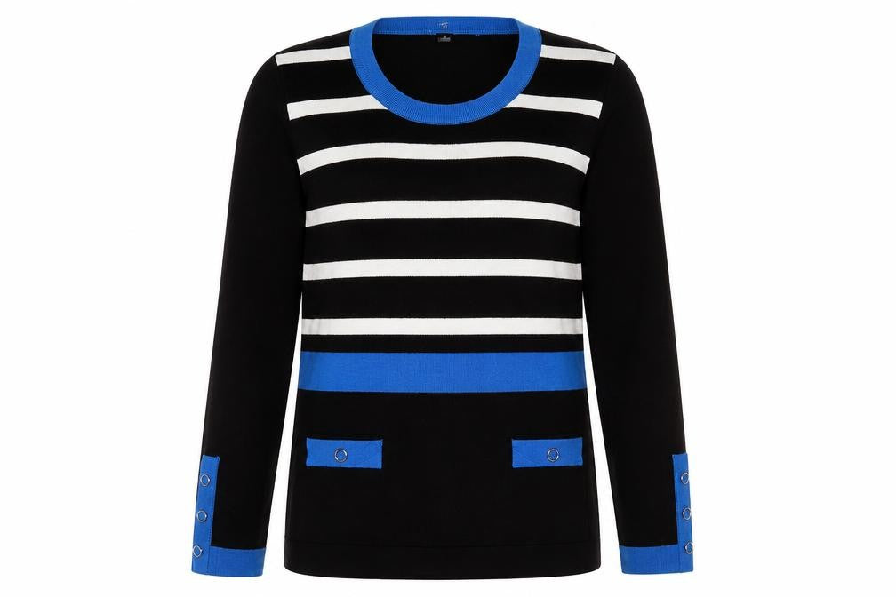 marble Womens Blue Striped Viscose Pullover Sweatshirt Size 8  Pullover