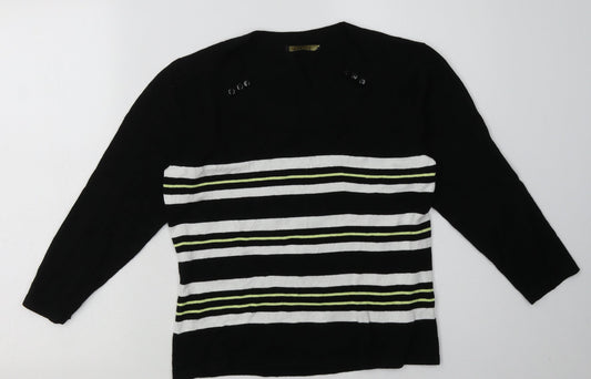 Precis Womens Black Striped Viscose Pullover Sweatshirt Size S  Pullover
