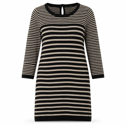 H&M Womens Brown Striped Polyamide Jumper Dress  Size XS  Crew Neck Button