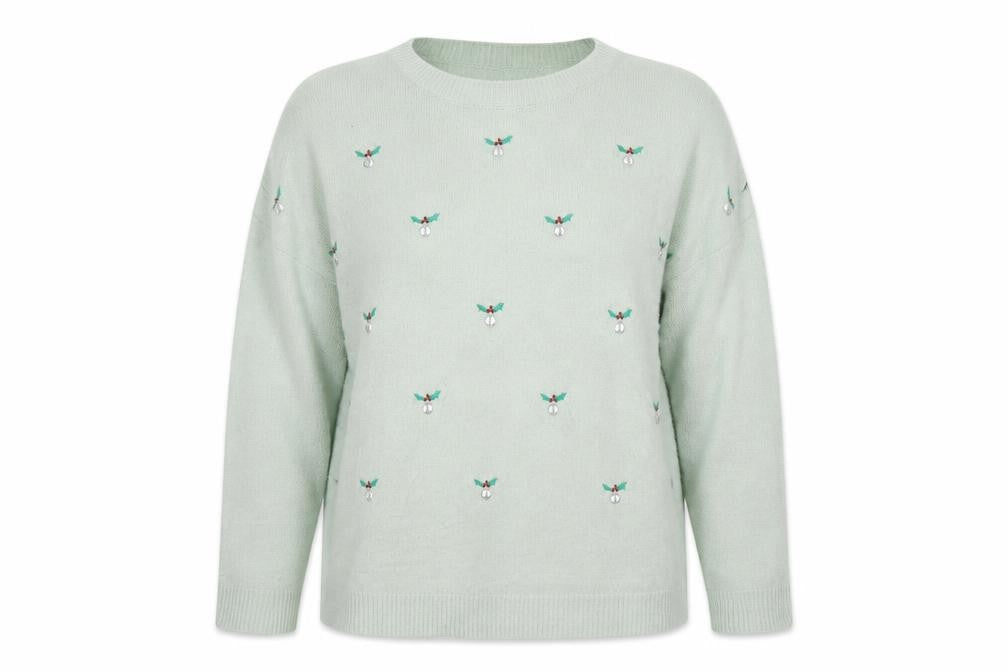 New Look Womens Green Geometric Acrylic Pullover Sweatshirt Size 12  Pullover