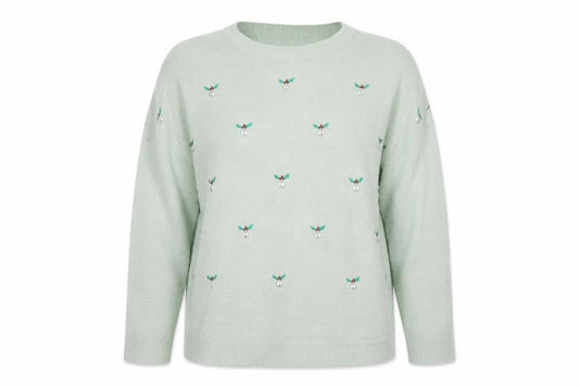 New Look Womens Green Geometric Acrylic Pullover Sweatshirt Size 12  Pullover