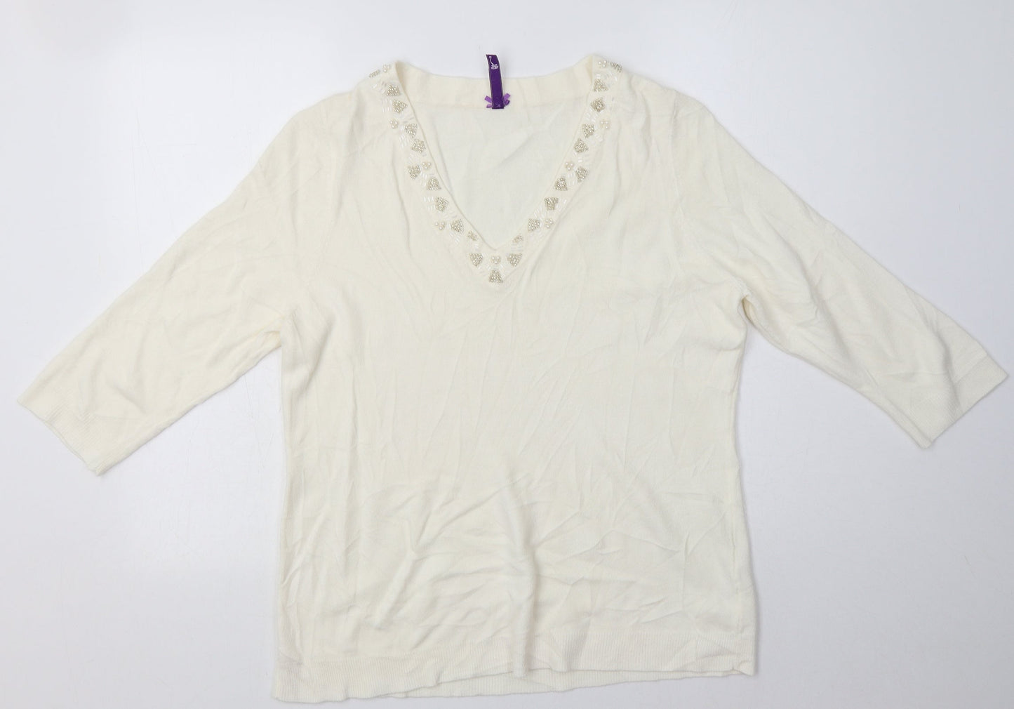 BHS Womens White Fair Isle Acrylic Pullover Sweatshirt Size 18  Pullover