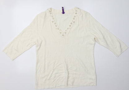 BHS Womens White Fair Isle Acrylic Pullover Sweatshirt Size 18  Pullover