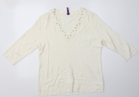 BHS Womens White Fair Isle Acrylic Pullover Sweatshirt Size 18  Pullover