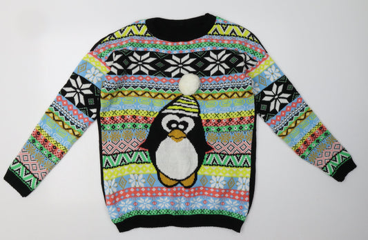 Preworn Womens Multicoloured Geometric Acrylic Pullover Sweatshirt Size L  Pullover - Penguin