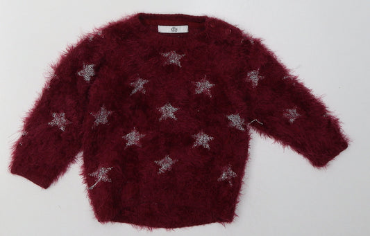 Marks and Spencer Girls Purple Geometric Acrylic Pullover Sweatshirt Size 2-3 Years  Pullover - Star Print