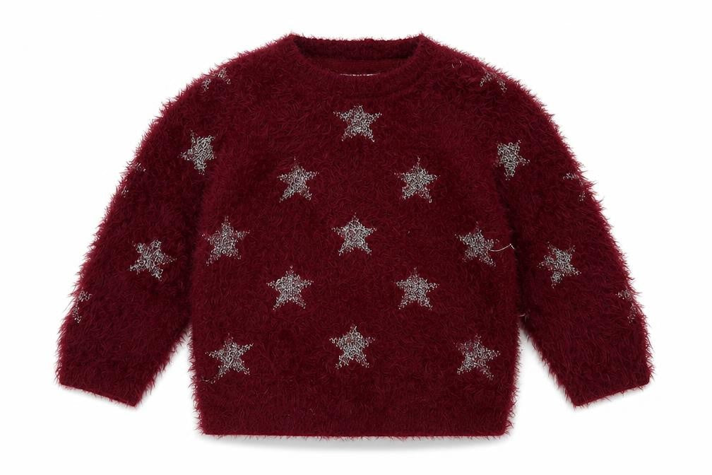 Marks & Spencer Girls Purple Geometric Acrylic Pullover Sweatshirt Size 2-3 Years  Pullover - Star Print