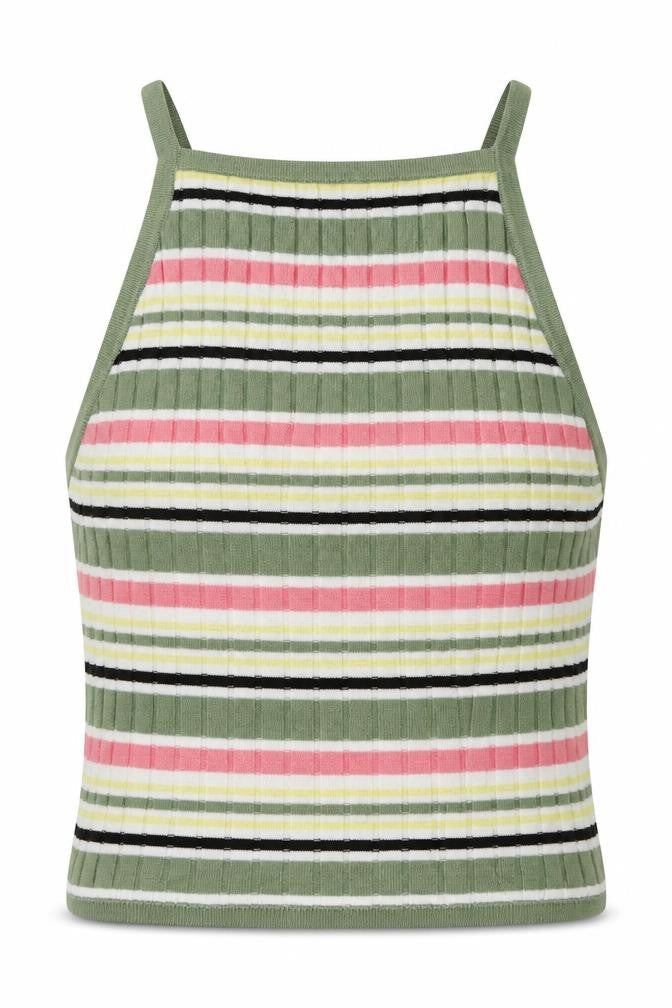 H&M Womens Green Striped Acrylic Cropped Tank Size S Crew Neck