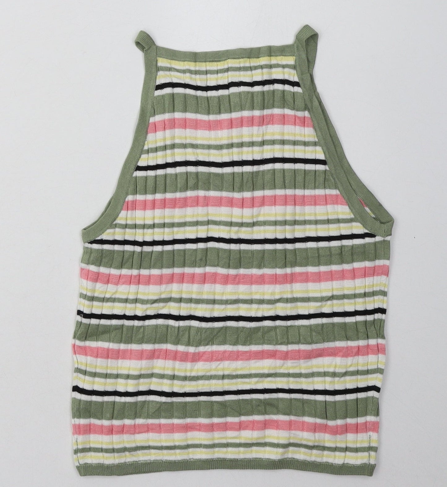 H&M Womens Green Striped Acrylic Cropped Tank Size S Crew Neck