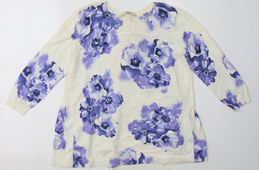 Oasis Womens Purple Floral Cotton Pullover Sweatshirt Size S  Pullover