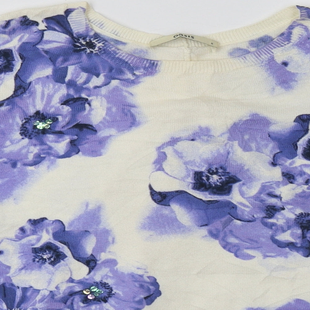 Oasis Womens Purple Floral Cotton Pullover Sweatshirt Size S  Pullover