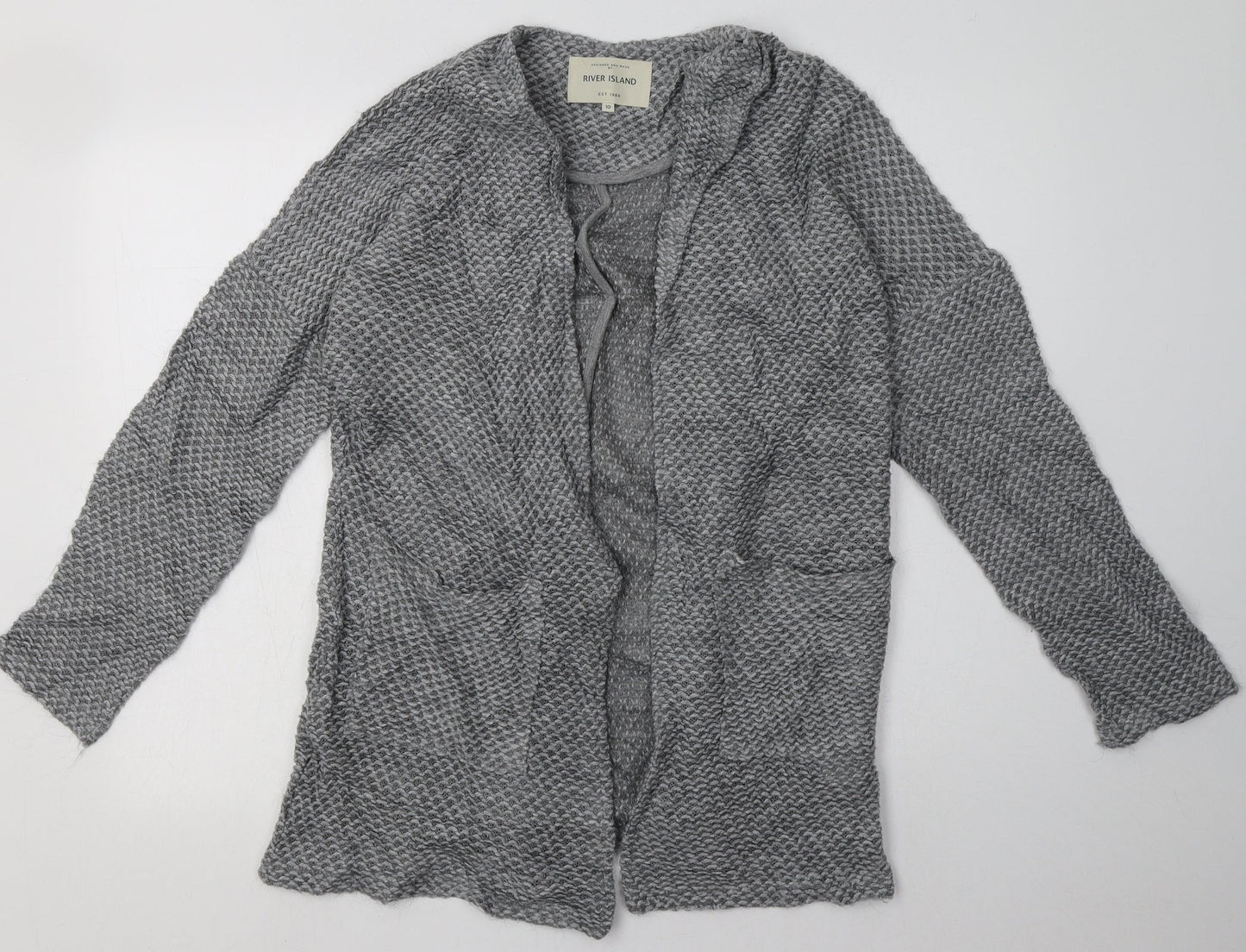 River Island Womens Grey V-Neck  Acrylic Cardigan Jumper Size 10