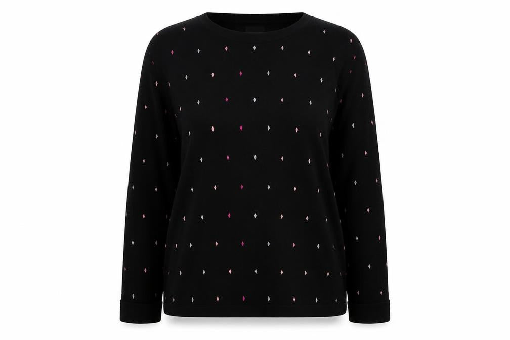 Country Casuals Womens Black Geometric Viscose Pullover Sweatshirt Size M Pullover