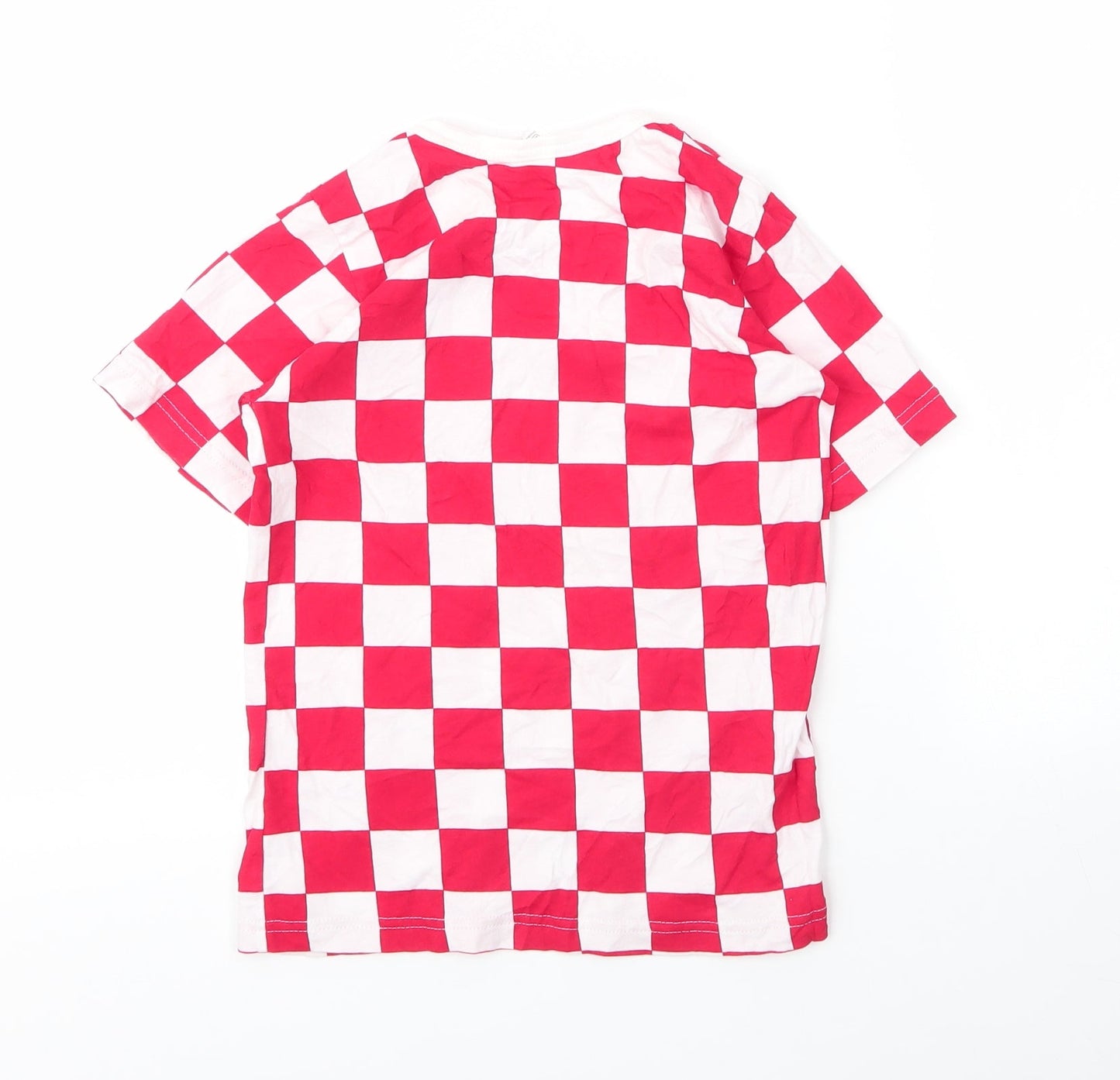 Nipcom Boys Red Check Cotton Basic T-Shirt Size 8 Years Round Neck