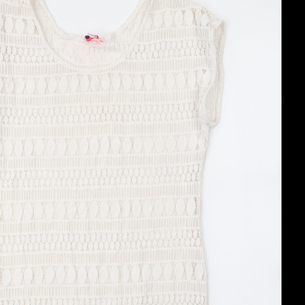 Stella & Dot Womens White  Cotton Shift  Size M  Round Neck