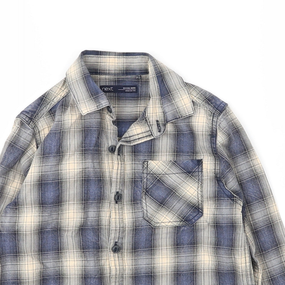 NEXT Boys Beige Plaid Cotton Basic Button-Up Size 6 Years Collared Button