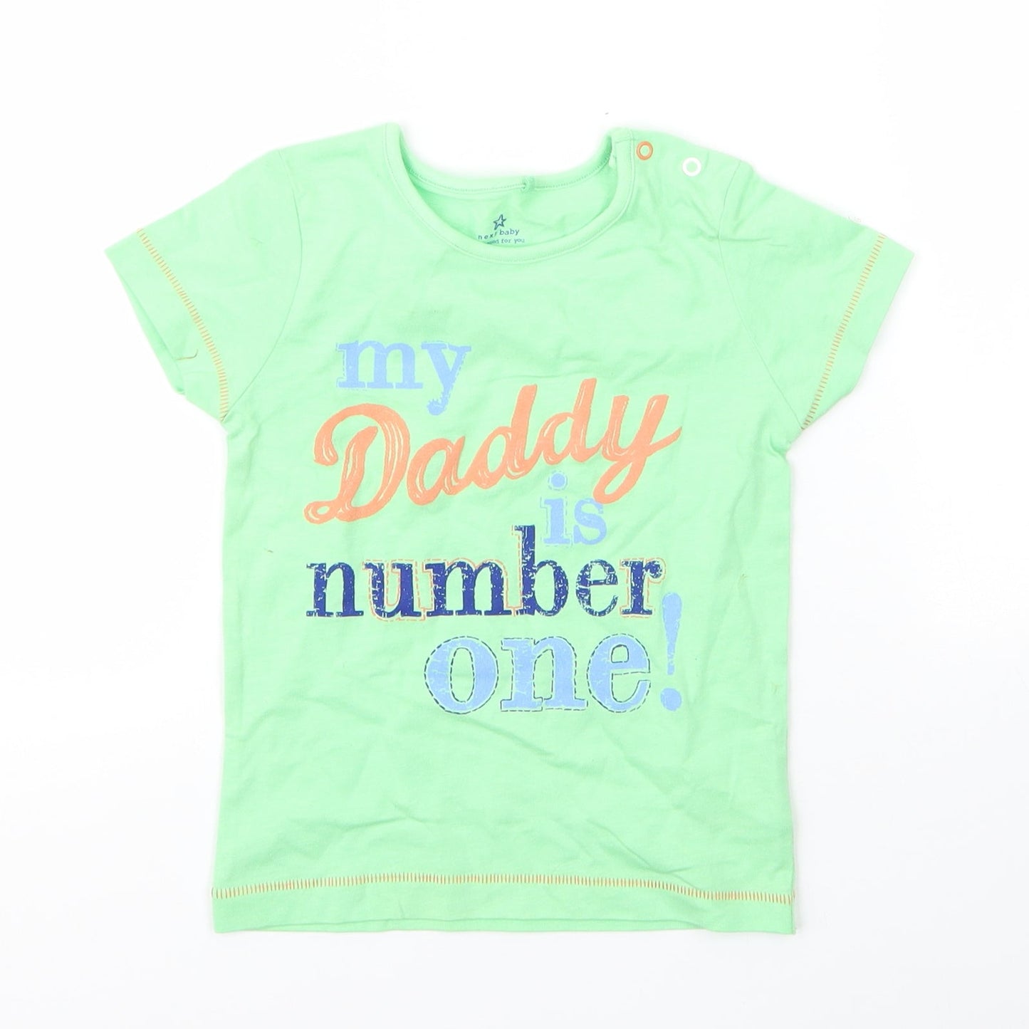 NEXT Boys Green  Cotton Basic T-Shirt Size 12 Months Round Neck
