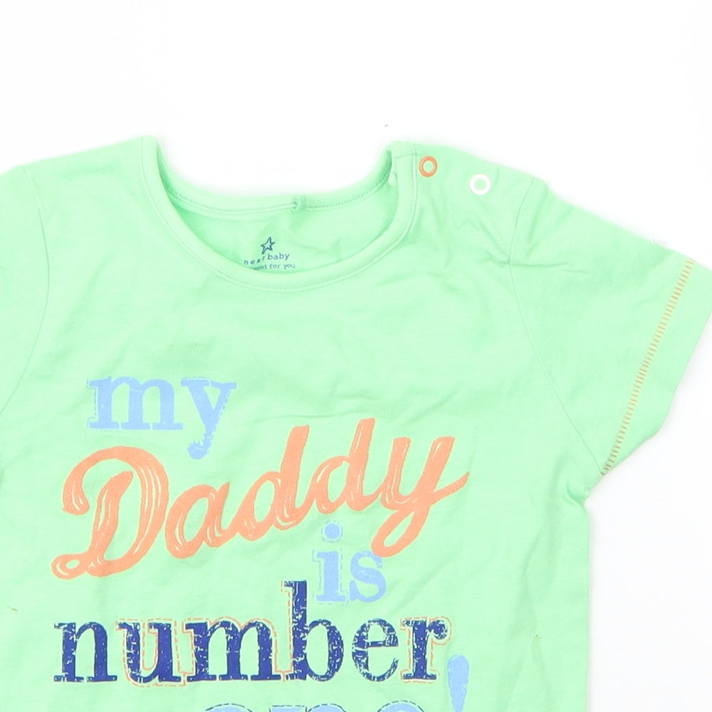 NEXT Boys Green  Cotton Basic T-Shirt Size 12 Months Round Neck