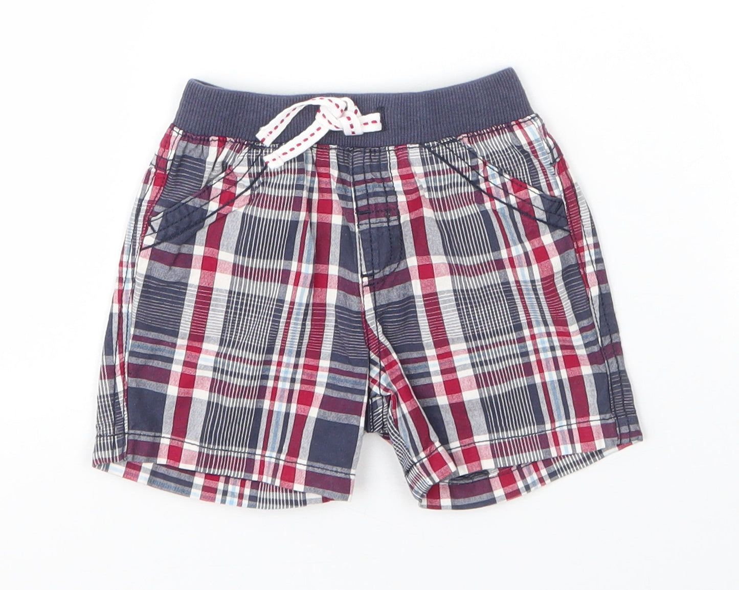 Matalan Boys Blue Plaid Cotton Capri Leggings Size 3-6 Months  Drawstring