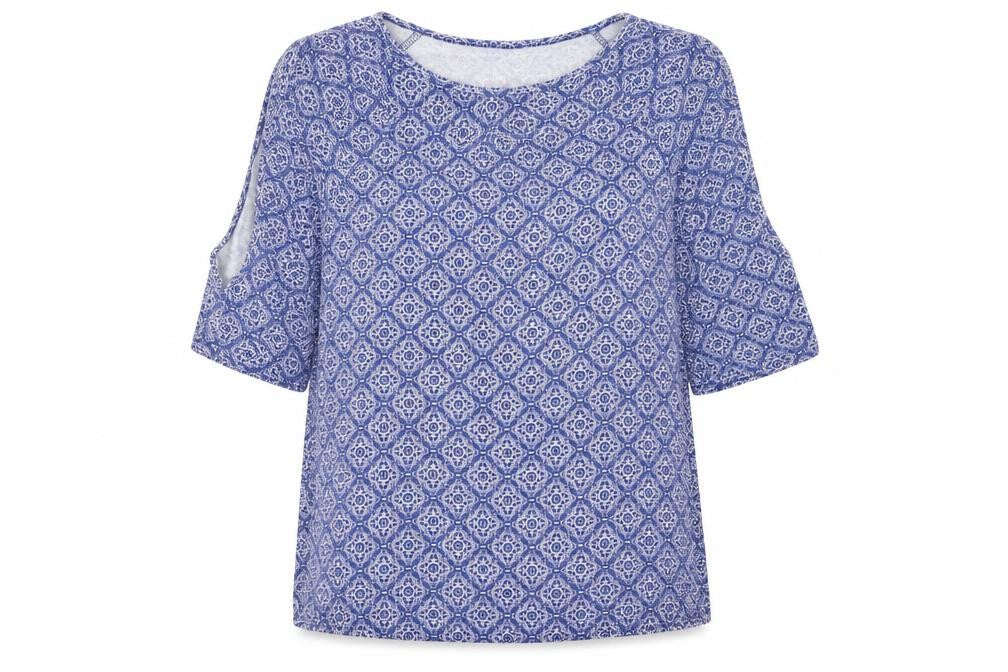 New Look Womens Blue Floral Viscose Basic Blouse Size 8 Round Neck