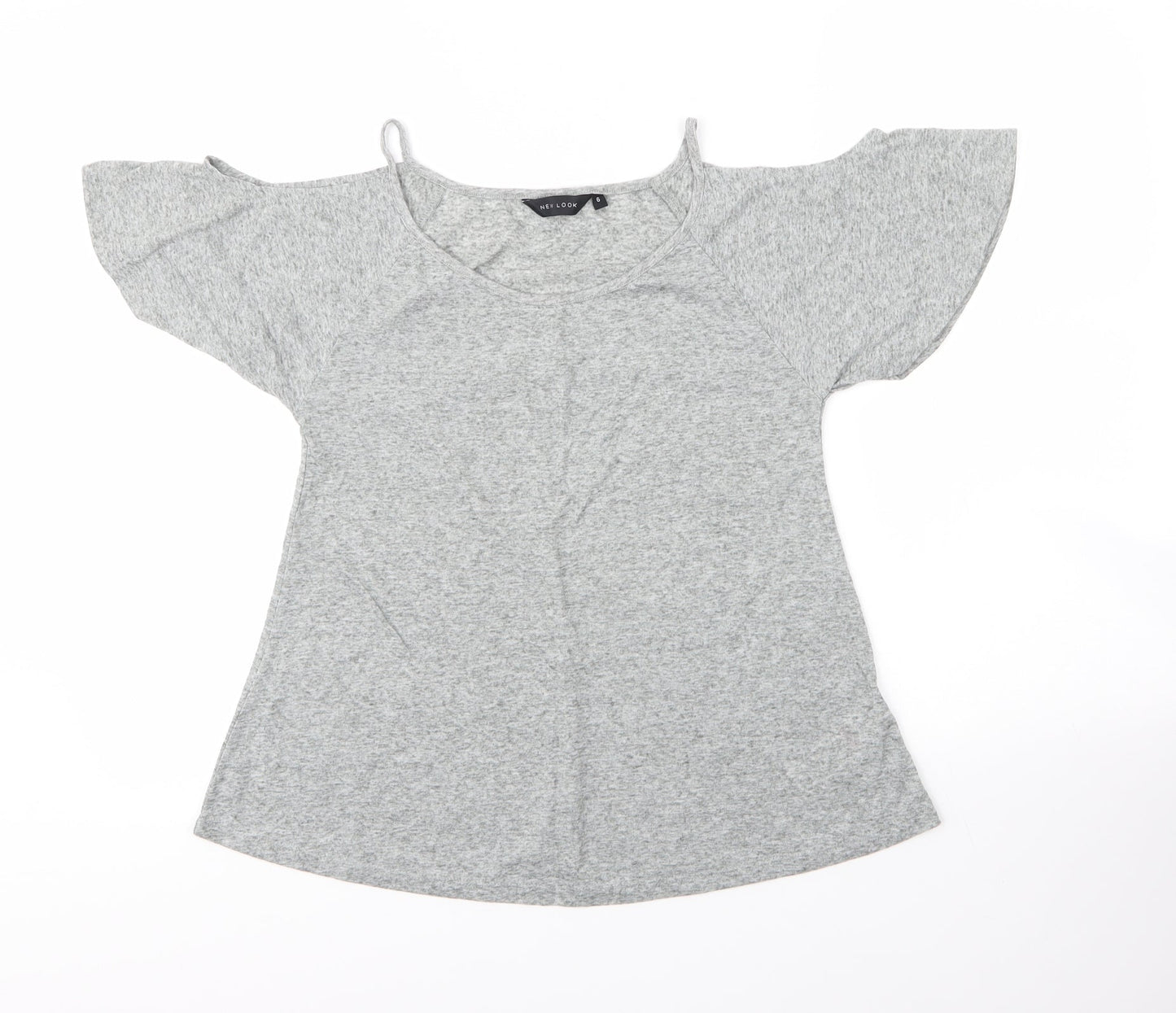 New Look Womens Grey  Polyester Basic Blouse Size 8 Round Neck