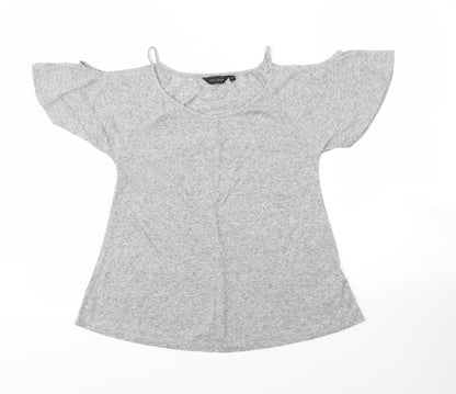 New Look Womens Grey  Polyester Basic Blouse Size 8 Round Neck