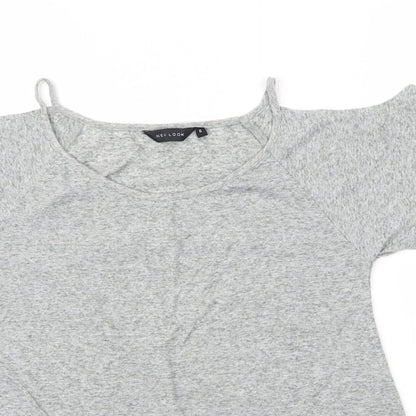 New Look Womens Grey  Polyester Basic Blouse Size 8 Round Neck