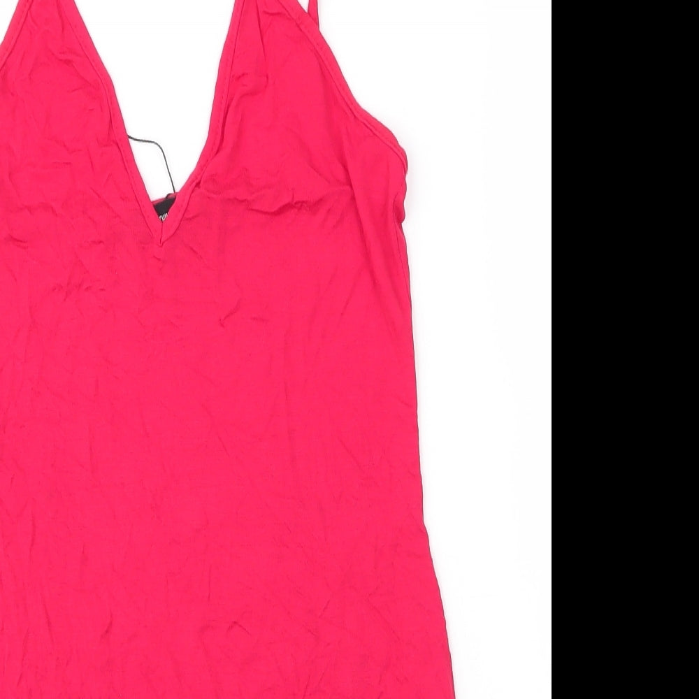 PRETTYLITTLETHING Womens Red  Viscose Camisole Blouse Size 10 V-Neck