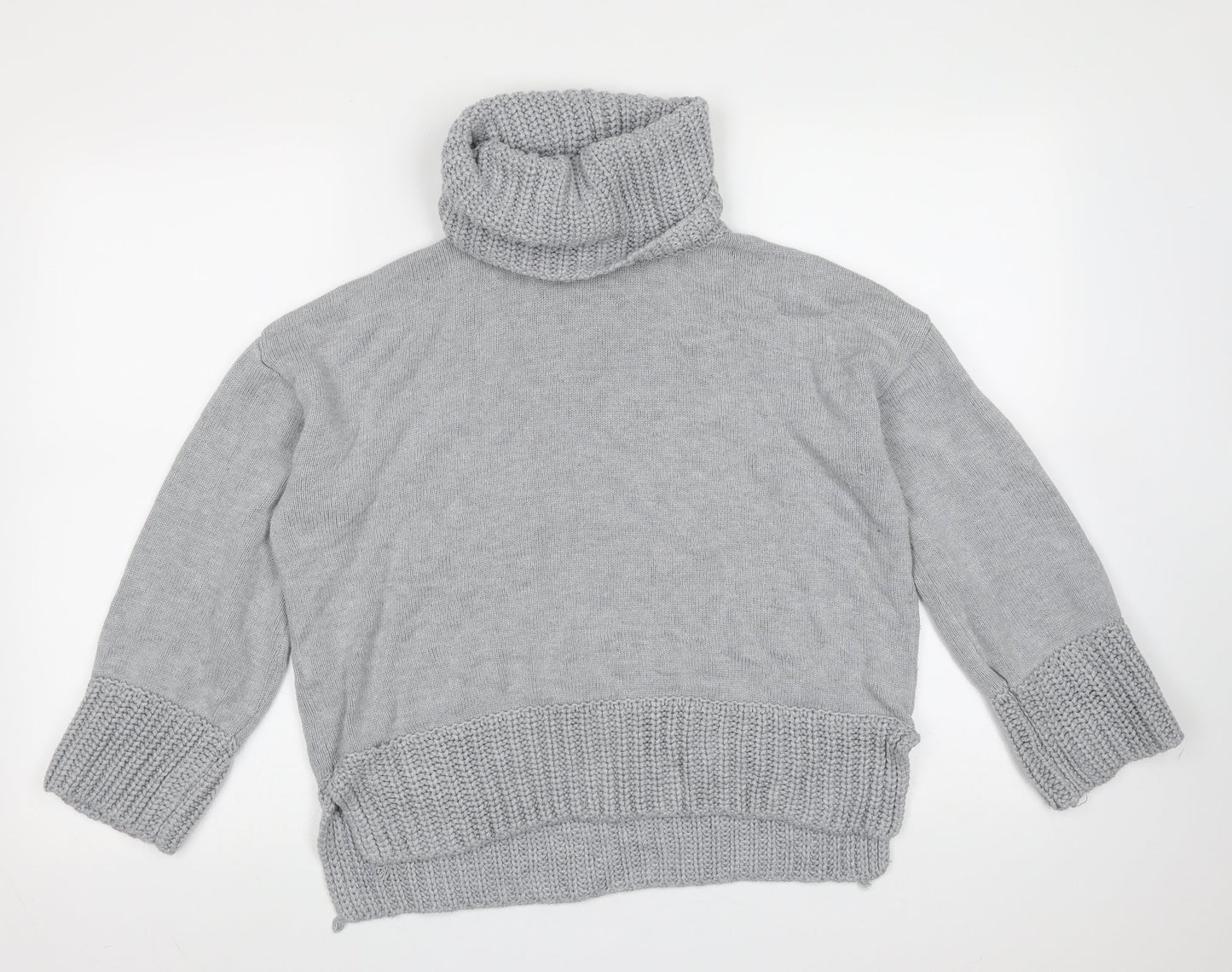 Marks and Spencer Womens Grey Roll Neck  Cotton Pullover Jumper Size 12