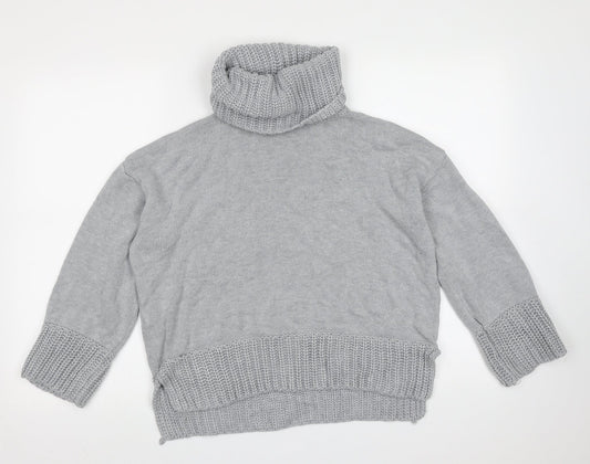 Marks and Spencer Womens Grey Roll Neck  Cotton Pullover Jumper Size 12