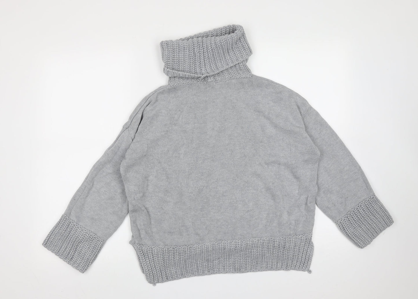 Marks and Spencer Womens Grey Roll Neck  Cotton Pullover Jumper Size 12