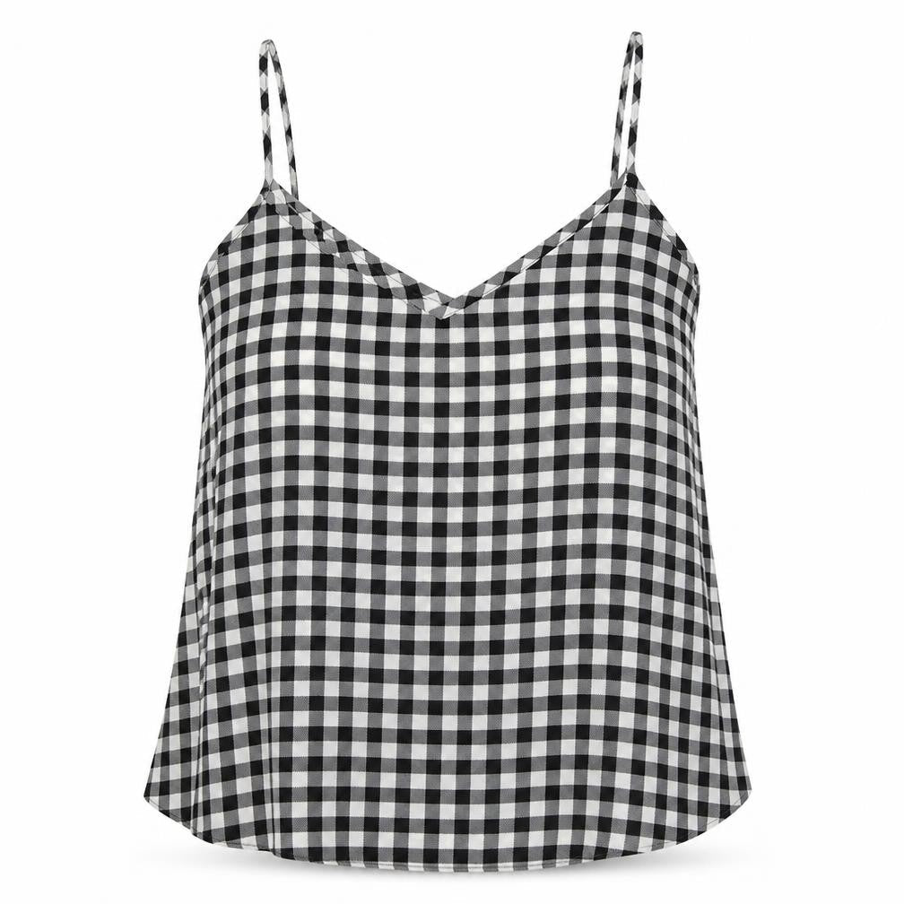 Primark Womens Black Check Polyester Camisole Blouse Size 6 V-Neck