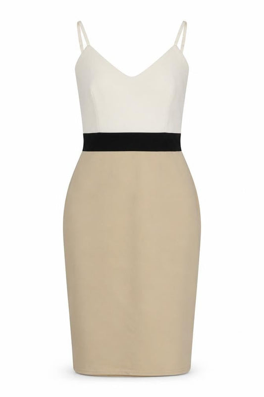 Signature Womens Beige  Polyester Pencil Dress  Size 12  V-Neck