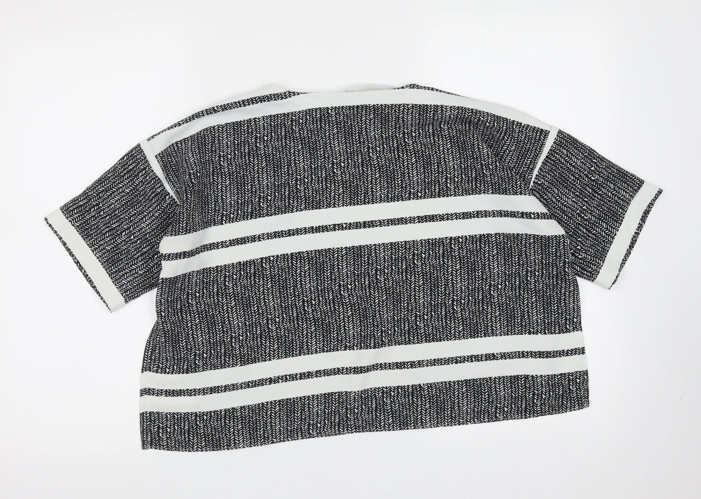 Topshop Womens Black Geometric Polyester Basic T-Shirt Size 6 Round Neck