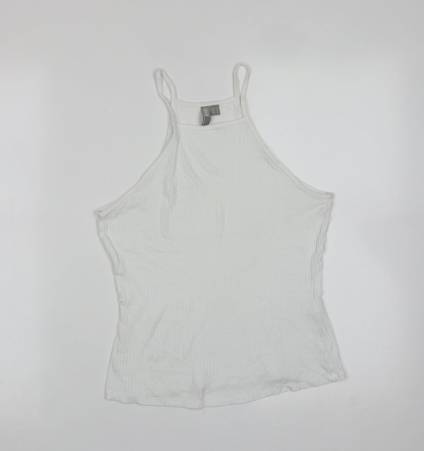 ASOS Womens White Striped Viscose Basic T-Shirt Size 8 Round Neck