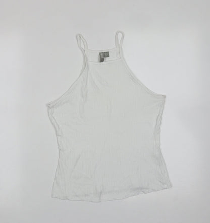 ASOS Womens White Striped Viscose Basic T-Shirt Size 8 Round Neck
