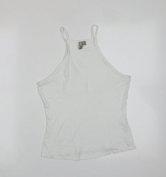 ASOS Womens White Striped Viscose Basic T-Shirt Size 8 Round Neck