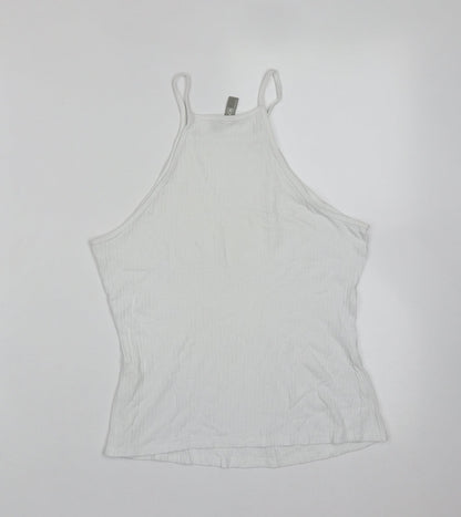 ASOS Womens White Striped Viscose Basic T-Shirt Size 8 Round Neck