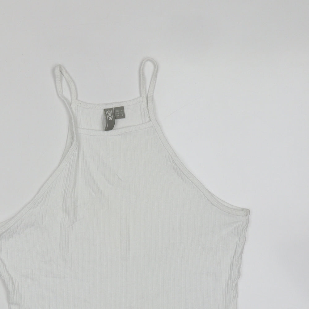 ASOS Womens White Striped Viscose Basic T-Shirt Size 8 Round Neck