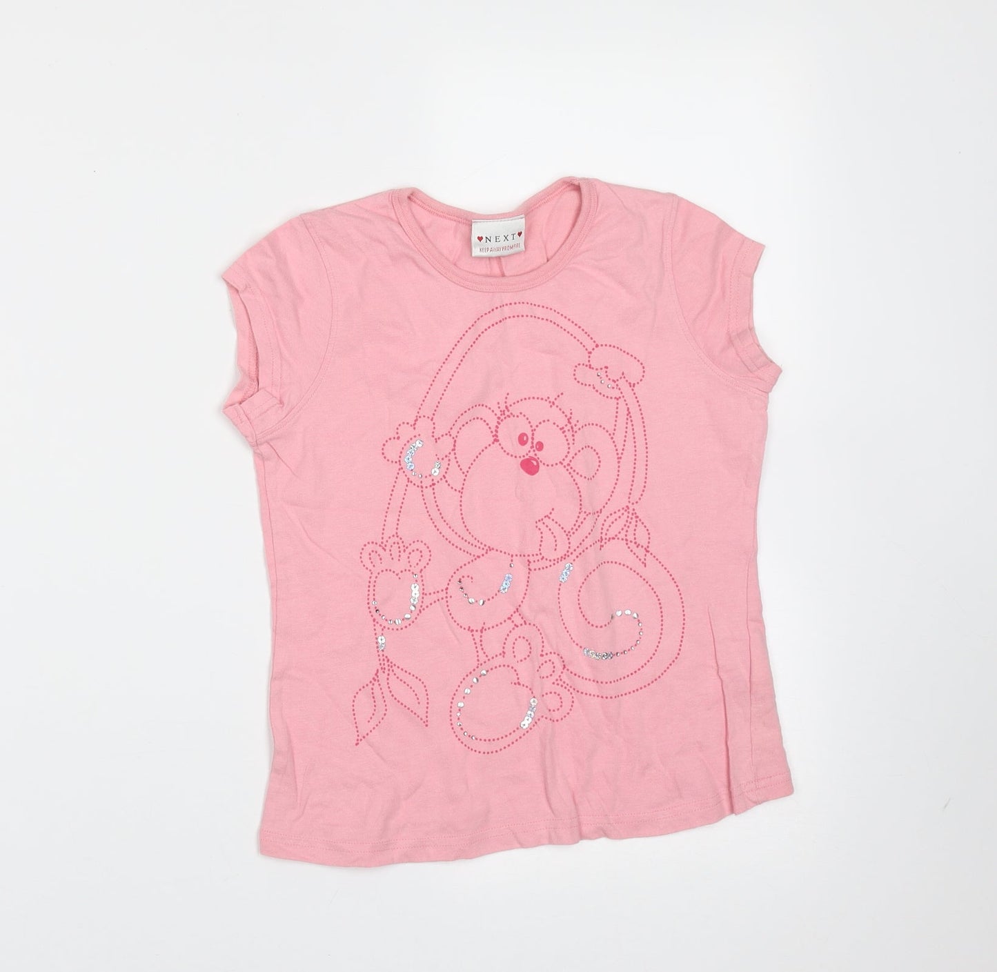 NEXT Girls Pink  Cotton Basic T-Shirt Size 9 Years Round Neck  - monkey