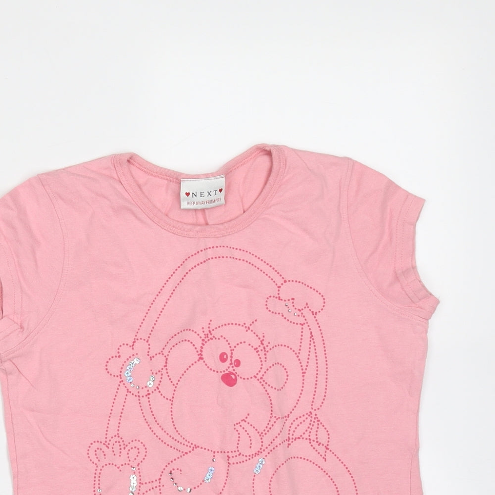 NEXT Girls Pink  Cotton Basic T-Shirt Size 9 Years Round Neck  - monkey