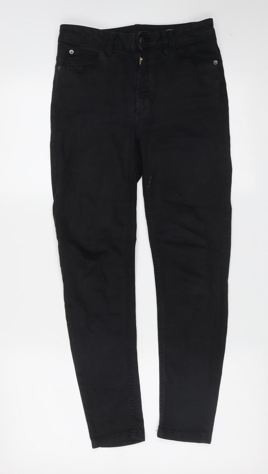Marks and Spencer Womens Black  Cotton Skinny Jeans Size 8 L26 in Extra-Slim Zip