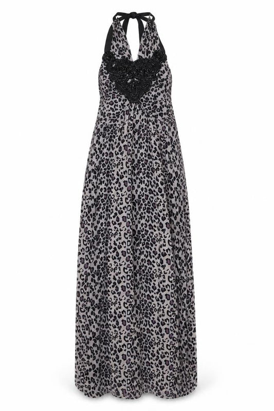 Oasis Womens Grey Animal Print Viscose Maxi  Size S  Round Neck  - beaded